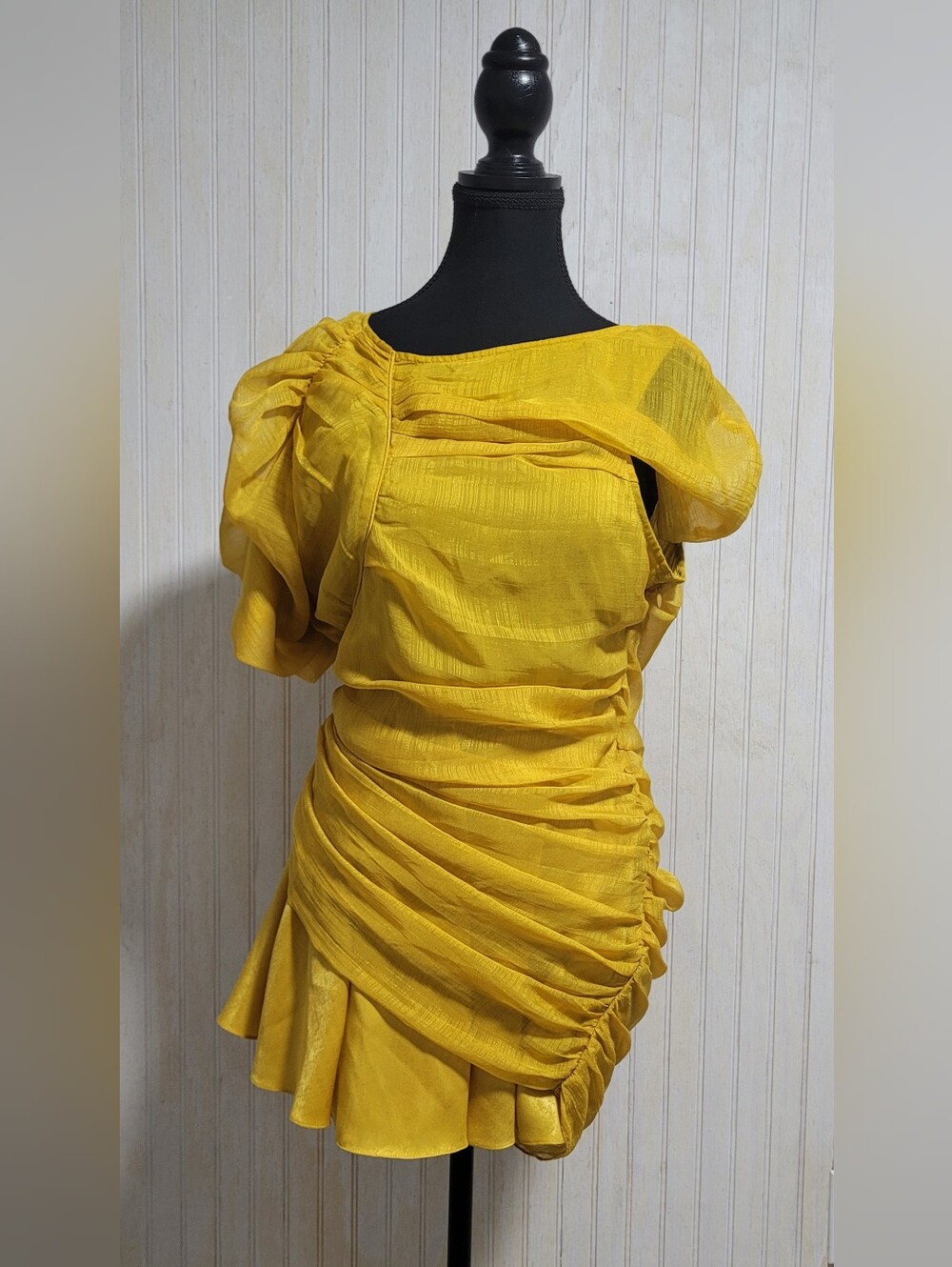 Bhanuni by Jyoti Anthropologie Gold Ruched Draped Mini Dress Size LP